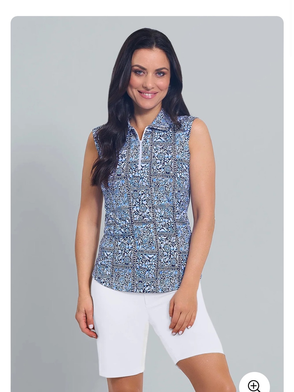 Ibkul Josie Print Sleeveless Polo Size Large
